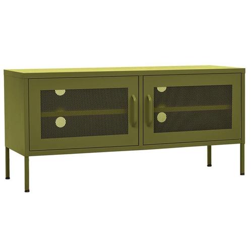 Olijfgroen Stalen Tv-meubel 105cm | Tweedekansje | OP=OP, Huis en Inrichting, Kasten | Televisiemeubels, 25 tot 50 cm, Nieuw, Metaal