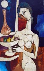 Bruno Landi (1941) - Donna con Fruttiera, Antiek en Kunst, Kunst | Schilderijen | Modern