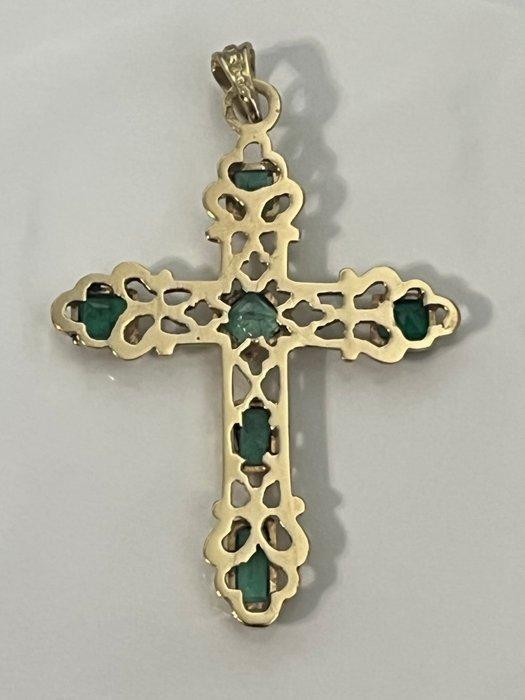 Hanger - 14 karaat Geel goud, Smaragd - 3.00ct. tw., Sieraden, Tassen en Uiterlijk, Antieke sieraden