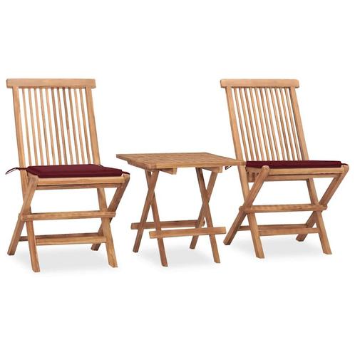 vidaXL 3-delige Tuinset inklapbaar met kussen massief, Tuin en Terras, Tuinsets en Loungesets, Tuinset, Nieuw, 2 zitplaatsen, Teakhout