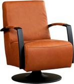Cognac leren industriële draaifauteuil - staal zwart frame m, Huis en Inrichting, Fauteuils, Nieuw, Ophalen of Verzenden, Modern