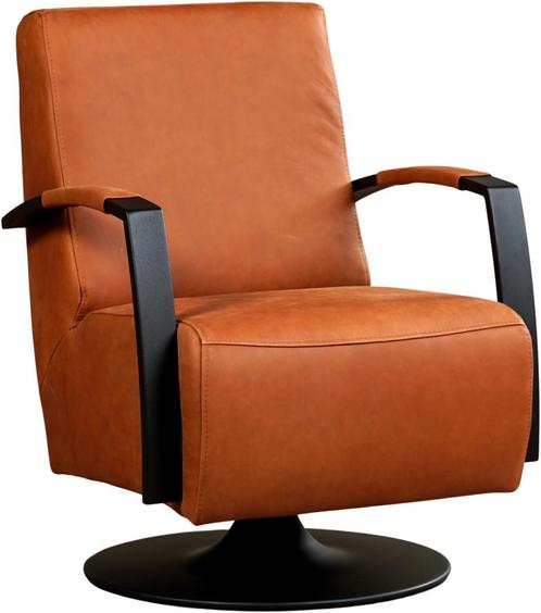 Cognac leren industriële draaifauteuil - staal zwart frame m, Huis en Inrichting, Fauteuils, 50 tot 75 cm, 75 tot 100 cm, Nieuw