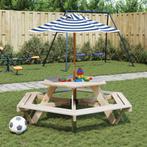 vidaXL Picknicktafel voor 4 kinderen met parasol zeshoekig, Verzenden, Nieuw, Hout