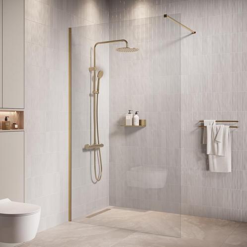 Douchewand Florida 100 x 200 cm Goud – Inloopdouche 8 mm, Doe-het-zelf en Verbouw, Sanitair, Nieuw, Douche, Verzenden