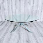 Tafel - Glas, Metaal, Verchroomd - Salontafel met een ronde,, Antiek en Kunst