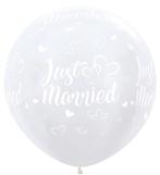 Ballonnen Just Married Hearts Pearl White 91cm 2st, Verzenden, Nieuw