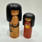 sculptuur, Two retro kokeshi dolls,Hand Made Folk Art From