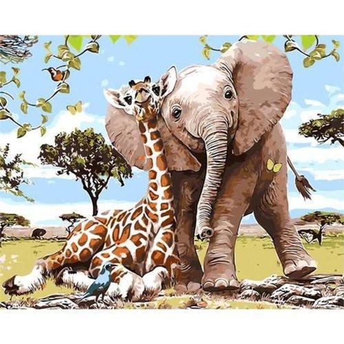 2dekans | Schilderen op nummers olifant & giraf - 40x50 cm, Huis en Inrichting, Woonaccessoires | Schilderijen, Tekeningen en Foto's