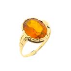 Gouden ring gezet met synthetische oranje edelsteen, Gebruikt, Overige kleuren, Ophalen of Verzenden, Kleiner dan 17