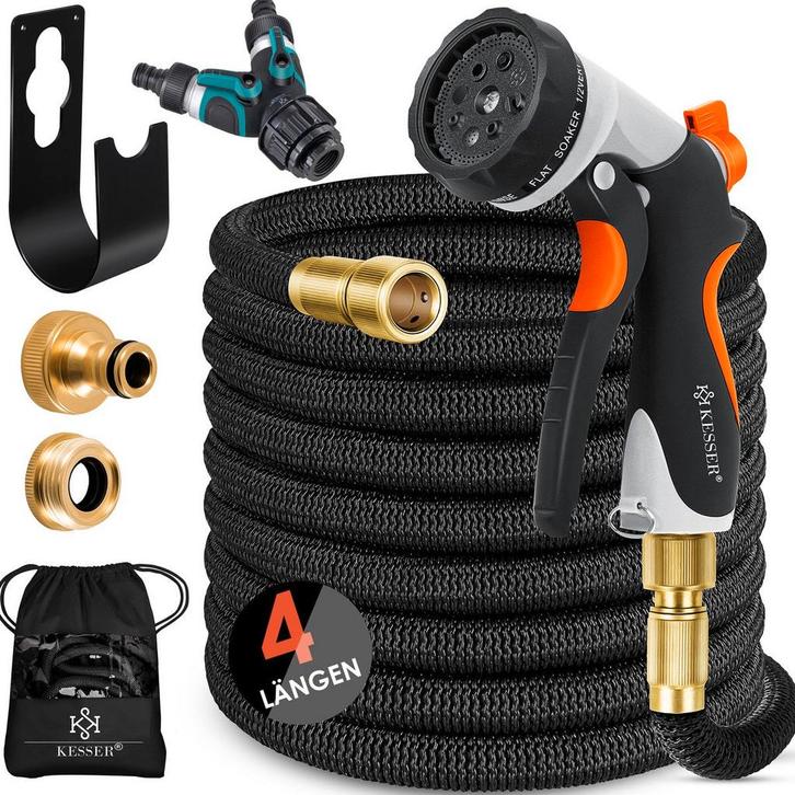 Flexibele Tuinslang - Inc. sproeikop - 45 meter - Zwart, Huis en Inrichting, Woonaccessoires | Overige, Zo goed als nieuw, Verzenden