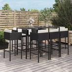vidaXL 9-delige Tuinbarset met kussens poly rattan zwart, Verzenden, Nieuw, Rotan, 8 zitplaatsen