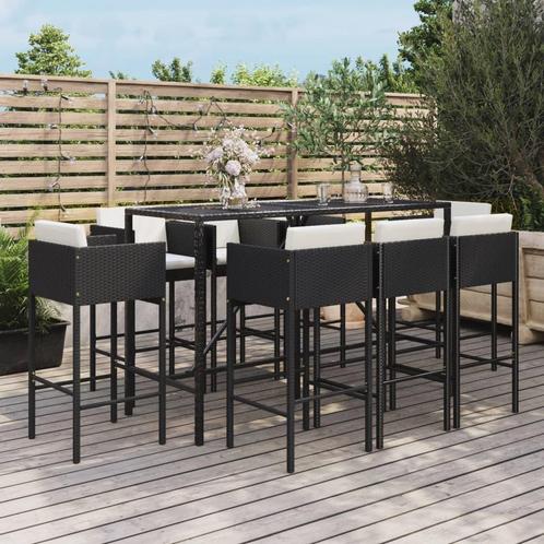 vidaXL 9-delige Tuinbarset met kussens poly rattan zwart, Tuin en Terras, Tuinsets en Loungesets, Nieuw, 8 zitplaatsen, Rotan