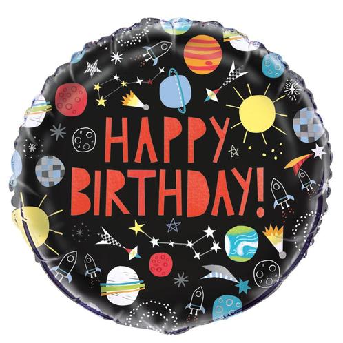 Helium Ballon Space Happy Birthday 45cm leeg, Hobby en Vrije tijd, Feestartikelen, Nieuw, Verzenden