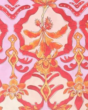 Viscose/Polyester Floral Oranje, Hobby en Vrije tijd, Stoffen en Lappen, Oranje, Nieuw