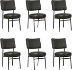 Set van 6 Donkergrijze leren moderne retro eetkamerstoelen -, Huis en Inrichting, Stoelen, Nieuw, Vijf, Zes of meer stoelen, Leer