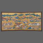 Byôbu  (vouwscherm) - goudblad, gelakt hout, zijde - Japan