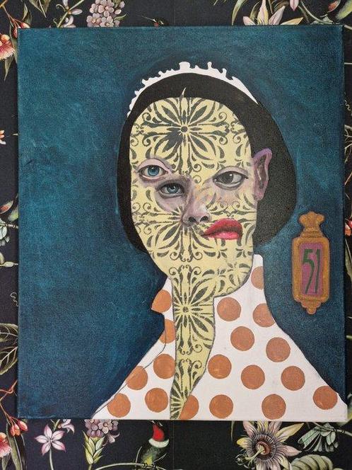 Romy van Rijckevorsel - Untitled Abstract Portrait with, Antiek en Kunst, Kunst | Schilderijen | Modern
