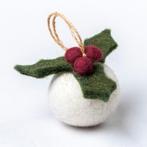 Kerstbal Vilt - Hulst / Holly Berry Small 3D - 5cm - Rond -, Diversen, Kerst, Ophalen of Verzenden, Nieuw