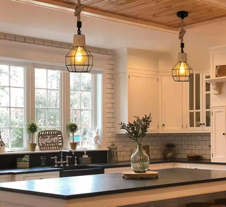 Nieuwe Vintage Hanglamp – Industriële Retro Henneptouw Lamp, Huis en Inrichting, Lampen | Hanglampen, Nieuw, Verzenden