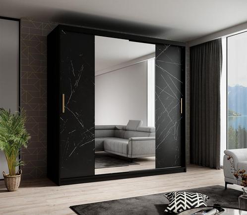 Kledingkast marmer zwart 200x62x200 schuifdeuren met spiegel, Huis en Inrichting, Kasten | Vitrinekasten, 50 tot 75 cm, Nieuw