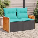 vidaXL Tuinbank 2-zits met kussens poly rattan zwart, Tuin en Terras, Verzenden, Nieuw, Rotan