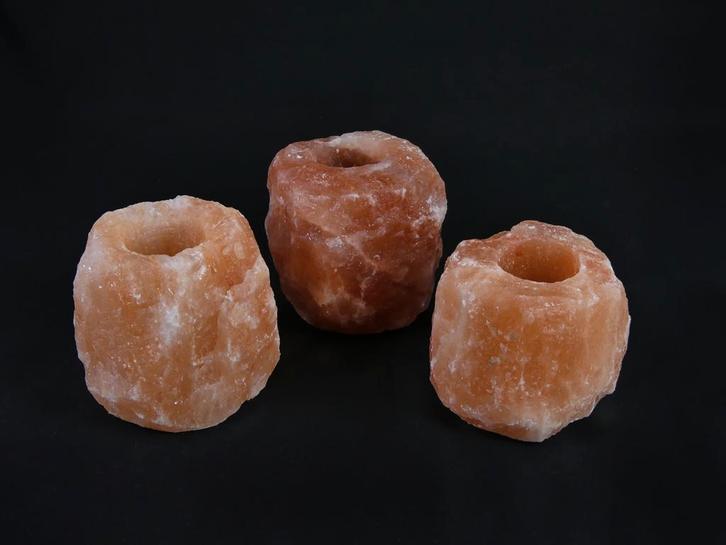 3x Waxinelichthouder / Theelichthouder Zoutsteen Himalaya..., Antiek en Kunst, Antiek | Glas en Kristal, Ophalen of Verzenden