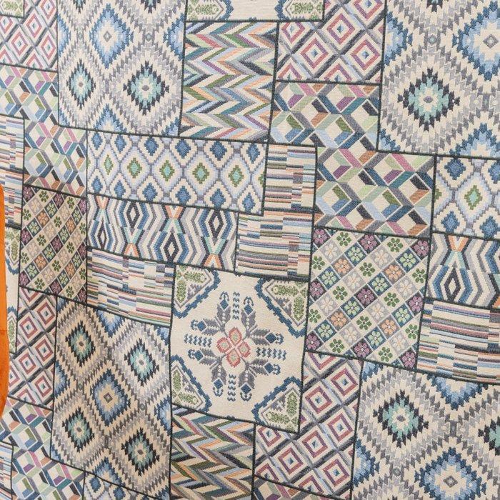 Gobelinstof – Geometrisch en etnisch patchwork in blauw -, Antiek en Kunst, Antiek | Kleden en Textiel