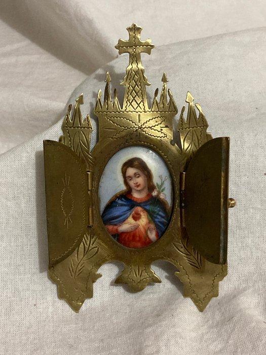 Altaar - Porselein, Bronze/Laiton - 1850-1900 - Triptyque De, Antiek en Kunst, Kunst | Niet-Westerse kunst