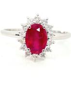 Ring - 18 karaat Witgoud Robijn - Diamant, Nieuw