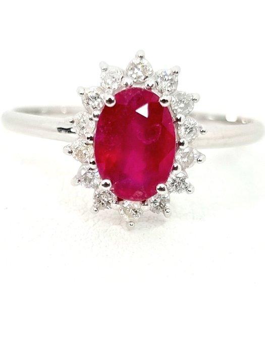 Ring - 18 karaat Witgoud Robijn - Diamant, Sieraden, Tassen en Uiterlijk, Ringen