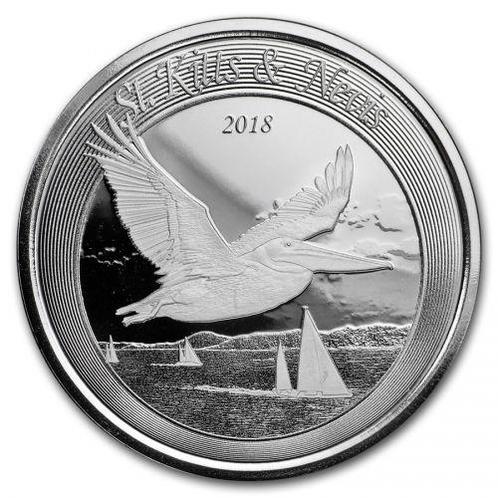 EC8 - St. Kitts and Nevis Pelikaan 1 oz 2018 (25.000 oplage), Postzegels en Munten, Munten | Amerika, Losse munt, Zilver, Verzenden
