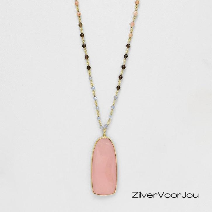 Gold plated 925 zilveren  rozenkwarts ketting, Sieraden, Tassen en Uiterlijk, Kettingen, Nieuw, Verzenden