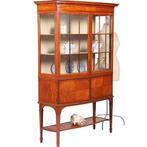 Ingelegde satijnhouten bowfront vitrinekast fijn meubelmaker, Antiek en Kunst, Ophalen of Verzenden