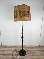 Staande lamp - Vintage vloerlamp in gedrukt papier - Hout,, Antiek en Kunst, Curiosa en Brocante