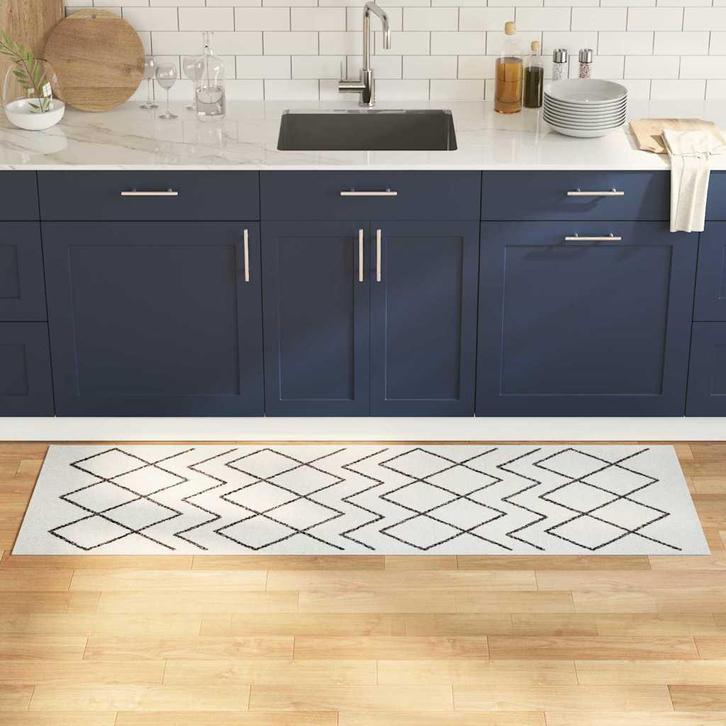 vidaXL Keuken Vloerkleed Wit 180 x 60 cm Fluweel, Tuin en Terras, Deurmatten, Nieuw, Verzenden