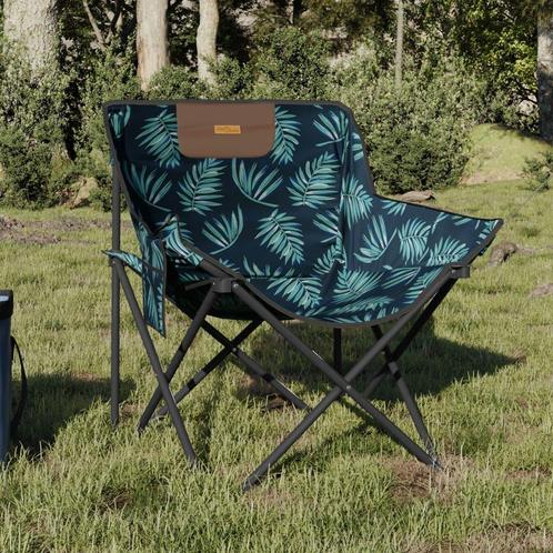 vidaXL Campingstoelen 2 st met vakje inklapbaar bladprint, Tuin en Terras, Tuinstoelen, Nieuw, Metaal, Verzenden