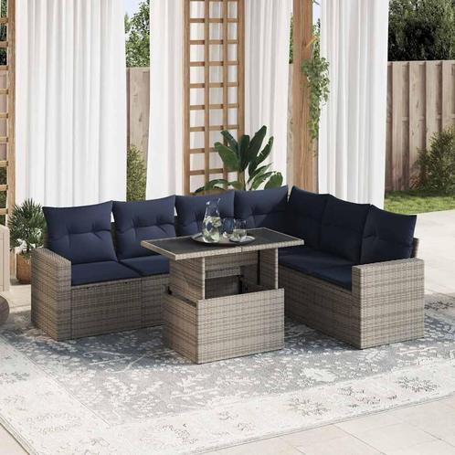 vidaXL 7-delige Loungeset met kussens poly rattan acacia, Tuin en Terras, Tuinsets en Loungesets, Loungeset, Nieuw, Rotan, Verzenden