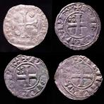 Frankrijk. Lot of 4 medieval French silver coins, consisting, Postzegels en Munten