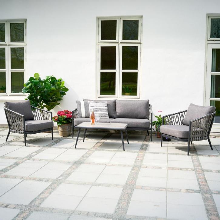 30% korting | Loungset 4delig donkergrijs | Rotan | Tuinset, Tuin en Terras, Tuinsets en Loungesets, Nieuw, Verzenden