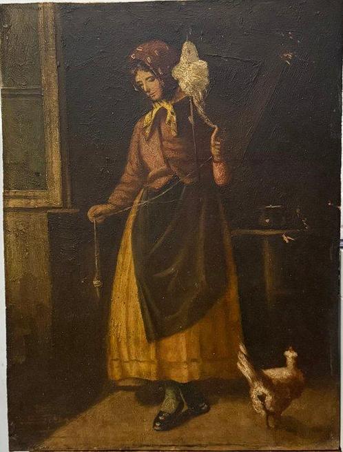 Europese school (XIX) - La filatrice, Antiek en Kunst, Kunst | Schilderijen | Klassiek