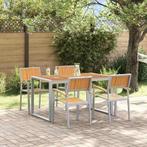 vidaXL Tuin Eetset 5 pcs Grijs en bruin 140 x 80 x 75 cm, Tuin en Terras, Tuintafels, Verzenden, Nieuw