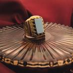 Gouden zegel/pinkring met blauwe lagensteen, Sieraden, Tassen en Uiterlijk, Ringen, 18 tot 19, Gebruikt, Overige kleuren, Heer