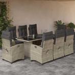 vidaXL 9-delige Tuinset met kussens poly rattan lichtgrijs, Nieuw, 8 zitplaatsen, Tuinset, Verzenden