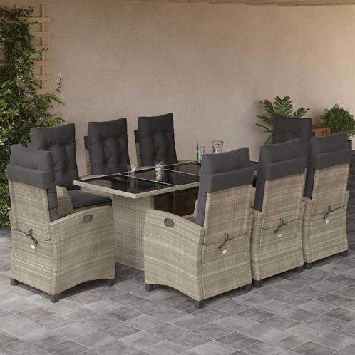 vidaXL 9-delige Tuinset met kussens poly rattan lichtgrijs, Tuin en Terras, Tuinsets en Loungesets, Tuinset, Nieuw, 8 zitplaatsen