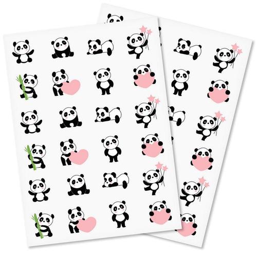 Stickers 2 Vellen - Panda - Bamboe & Roze Hart & Toverstaf S, Hobby en Vrije tijd, Stickers en Plaatjes, Nieuw, Ophalen of Verzenden
