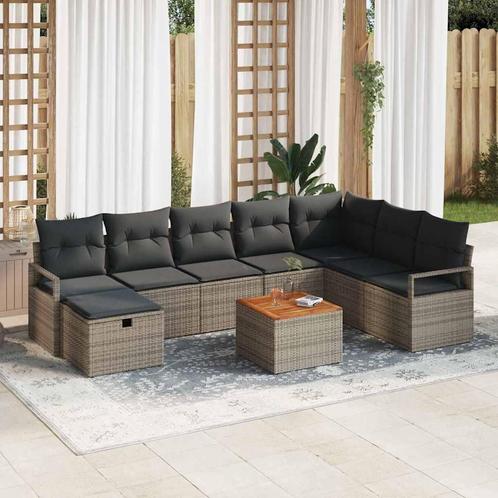 vidaXL Tuin Sofa Set met kussen met opslag 9 pcs Grijs Poly, Tuin en Terras, Tuinsets en Loungesets, Nieuw, Rotan, Verzenden