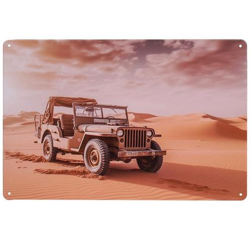 Metalen Plaatje - Willy Jeep Woestijn - 20x30cm NIEUW, Huis en Inrichting, Woonaccessoires | Tekstborden en Spreuken, Nieuw, Ophalen of Verzenden
