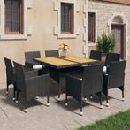 vidaXL 9-delige Tuinset poly rattan en acaciahout zwart, Nieuw, 8 zitplaatsen, Tuinset, Verzenden