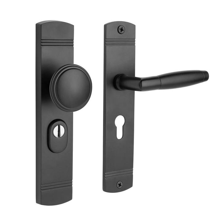 Retro buitendeurbeslag knop/klink PC55 zwart, Doe-het-zelf en Verbouw, Hang- en Sluitwerk, Klink of Kruk, Nieuw, Overige materialen