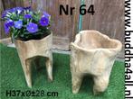 Bloempot op pootjes van teakhout, natuurlijke plantenbak, Overige vormen, Nieuw, Overige materialen, 25 tot 40 cm